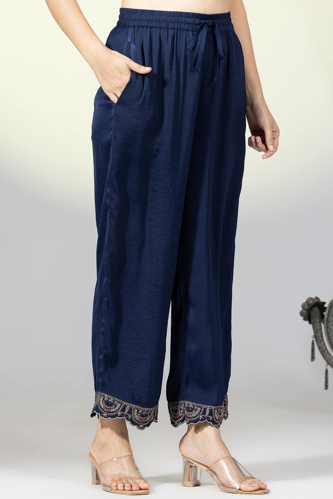 Navy Viscose Embellished Palazzo