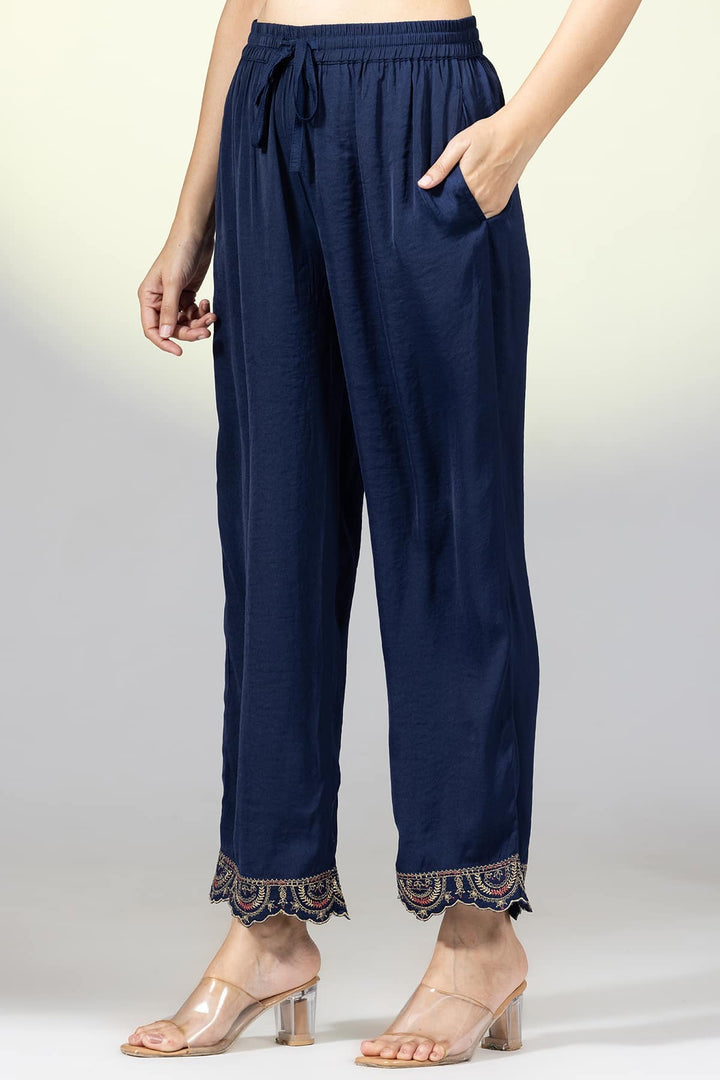 Navy Viscose Embellished Palazzo