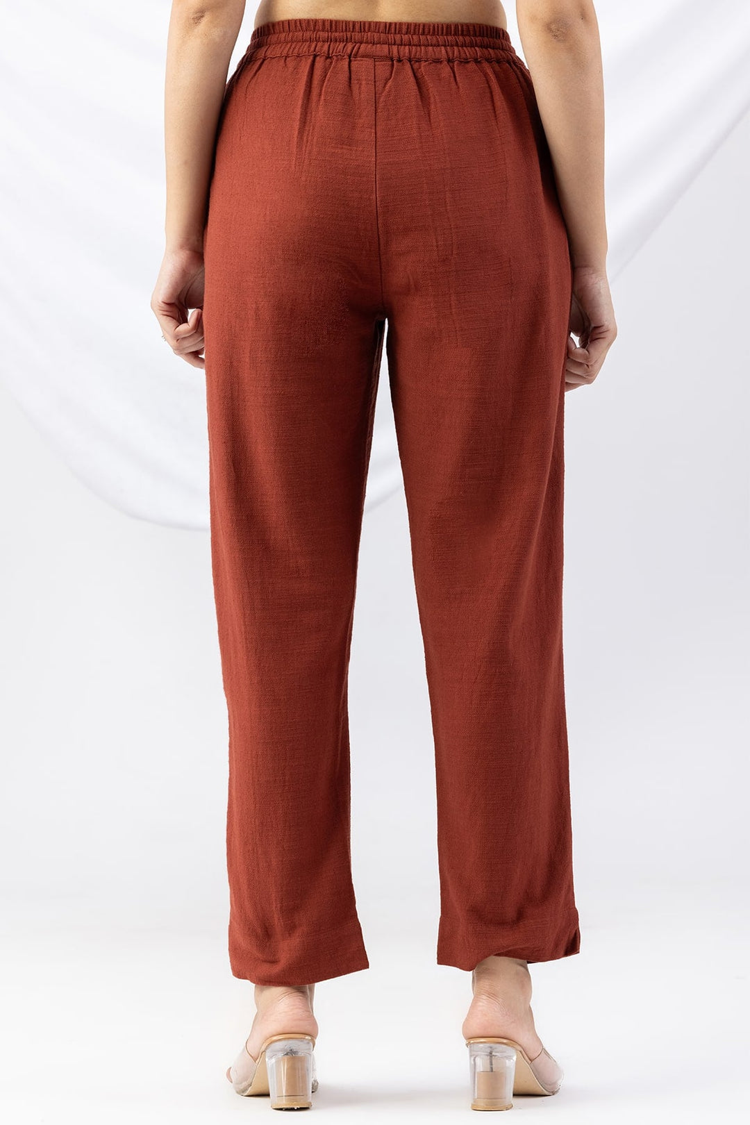 Rust Solid Viscose Cotton Slub Winter Palazzo