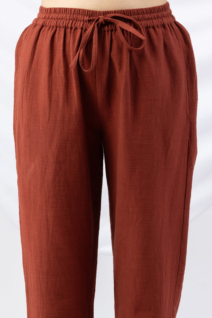 Rust Solid Viscose Cotton Slub Winter Palazzo