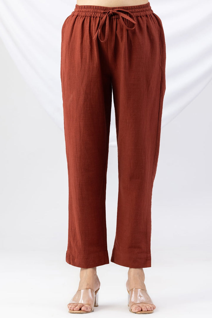 Rust Solid Viscose Cotton Slub Winter Palazzo