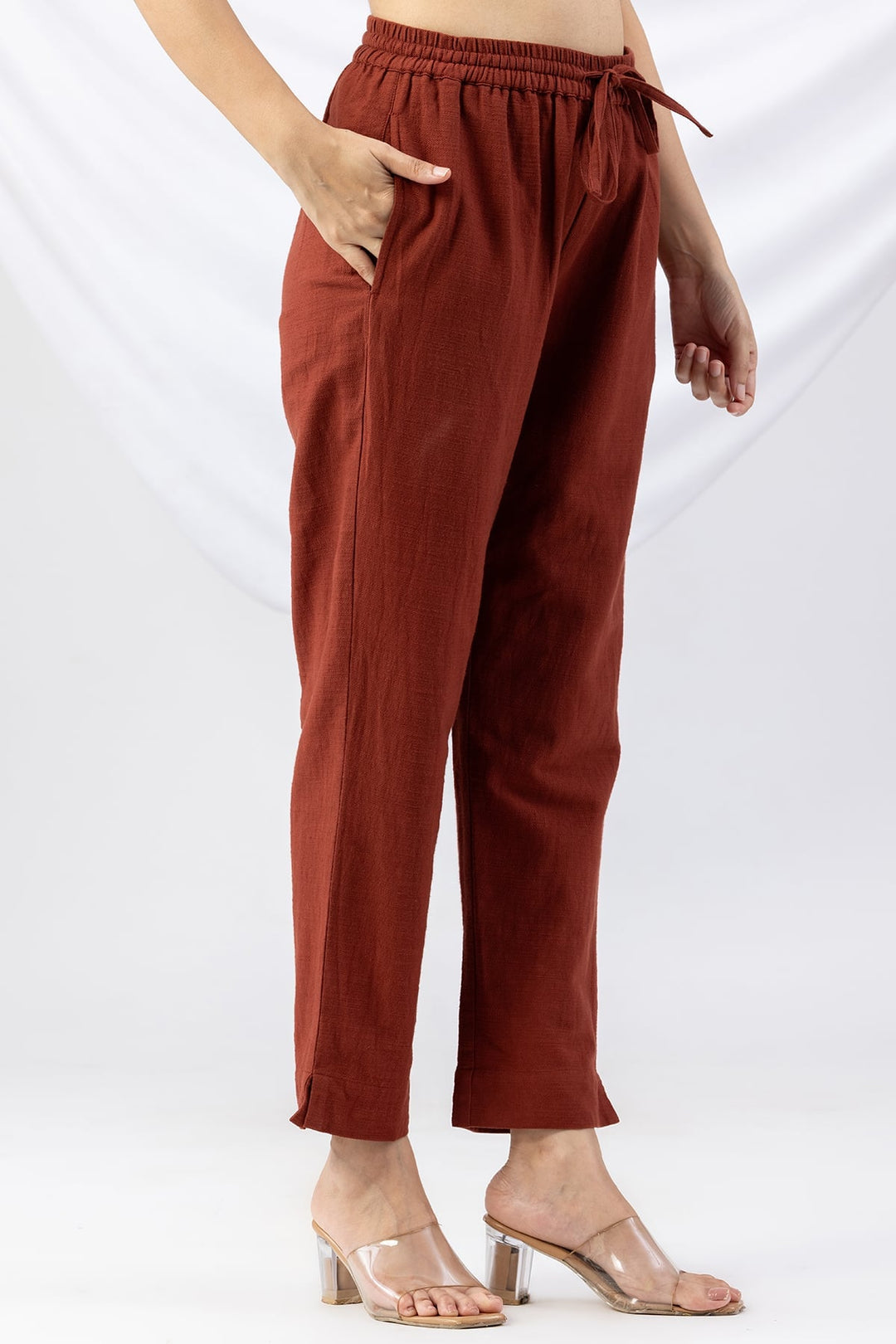 Rust Solid Viscose Cotton Slub Winter Palazzo