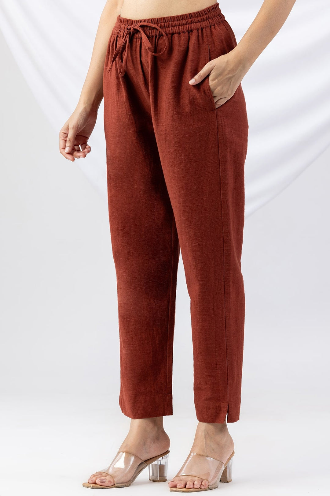 Rust Solid Viscose Cotton Slub Winter Palazzo