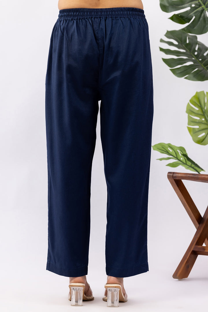 Solid Navy Blue Tencel Twill Winter Palazzo