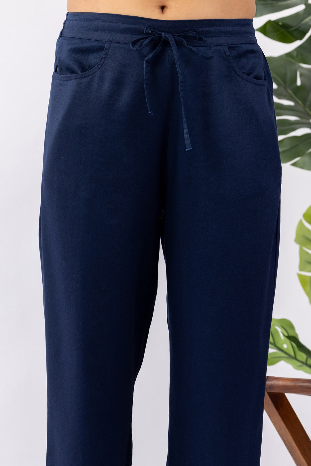 Solid Navy Blue Tencel Twill Winter Palazzo