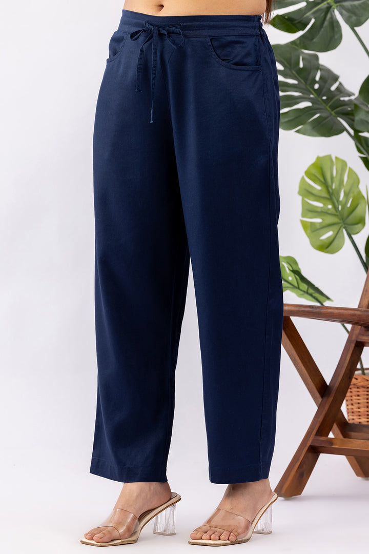 Solid Navy Blue Tencel Twill Winter Palazzo