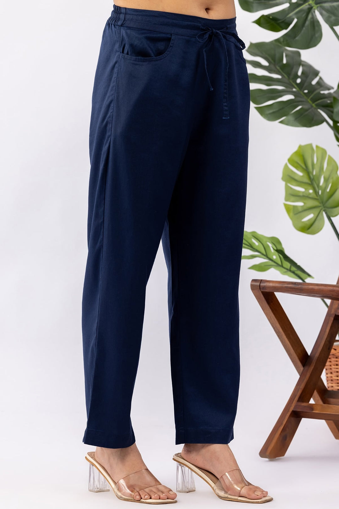 Solid Navy Blue Tencel Twill Winter Palazzo
