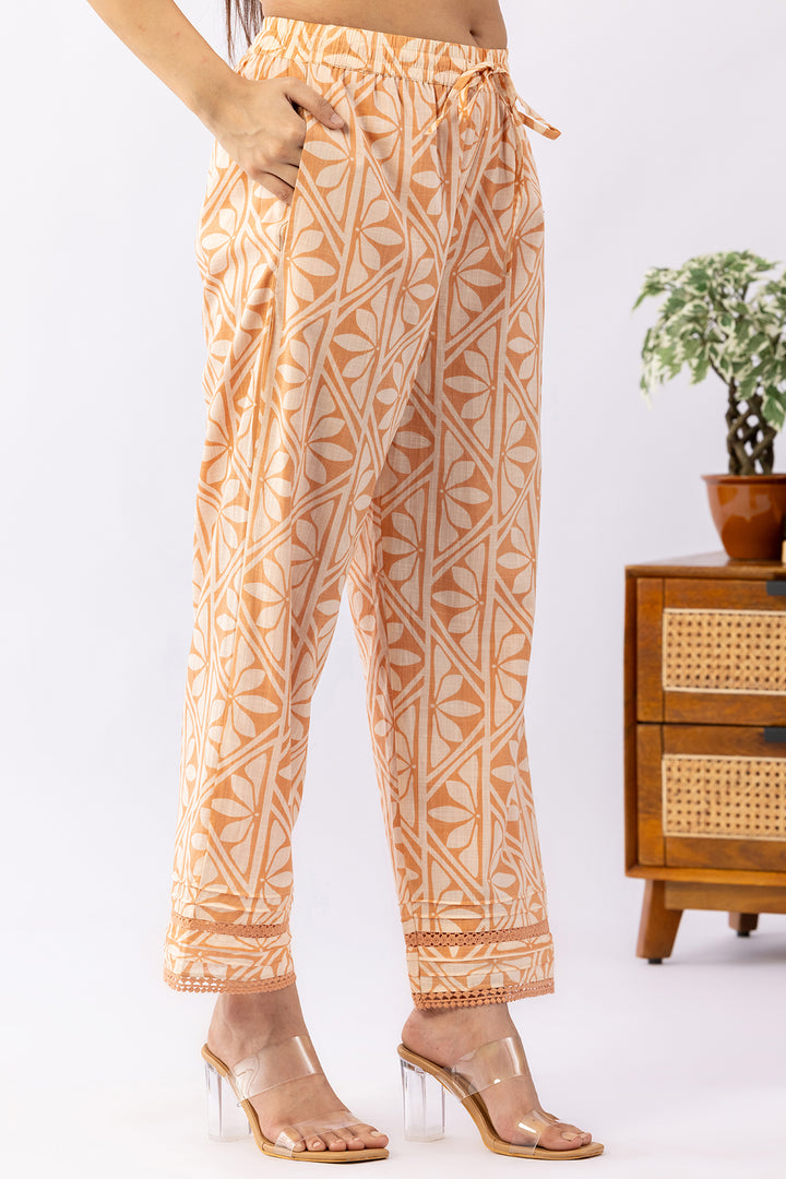 Off White Regular Fit Printed Cotton Palazzo