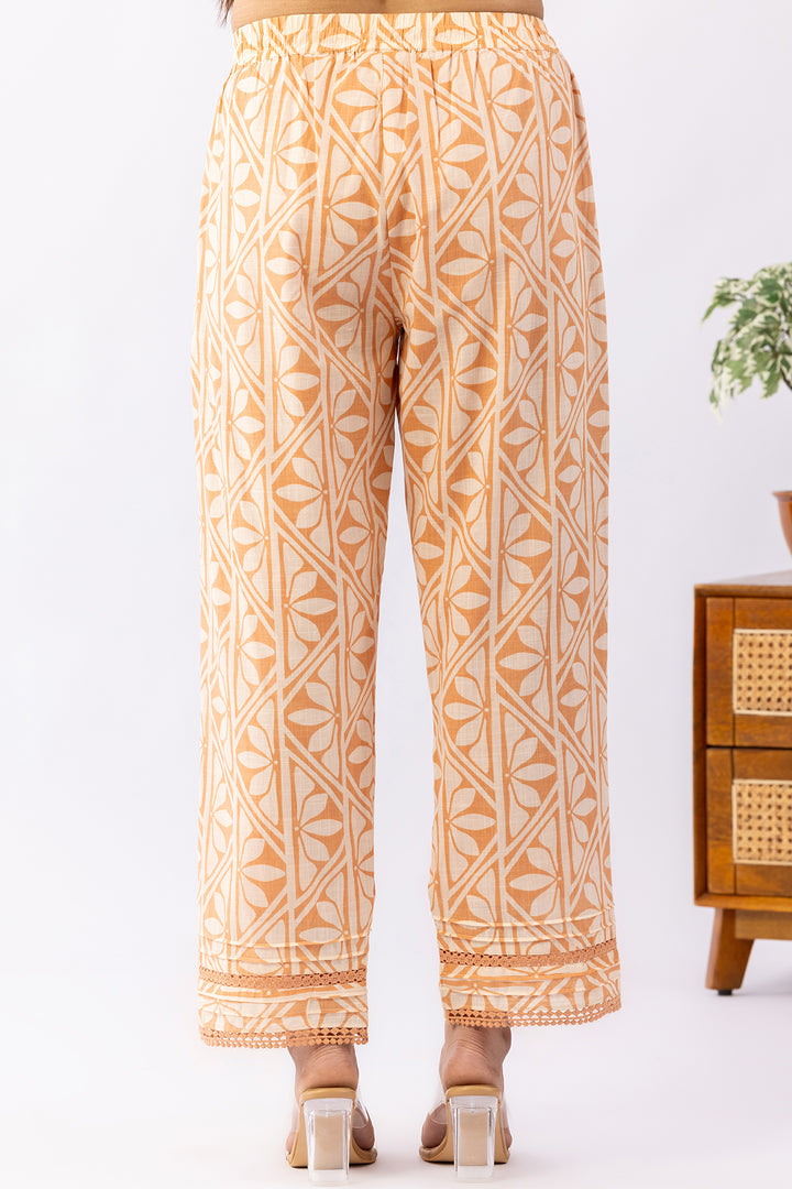 Off White Regular Fit Printed Cotton Palazzo