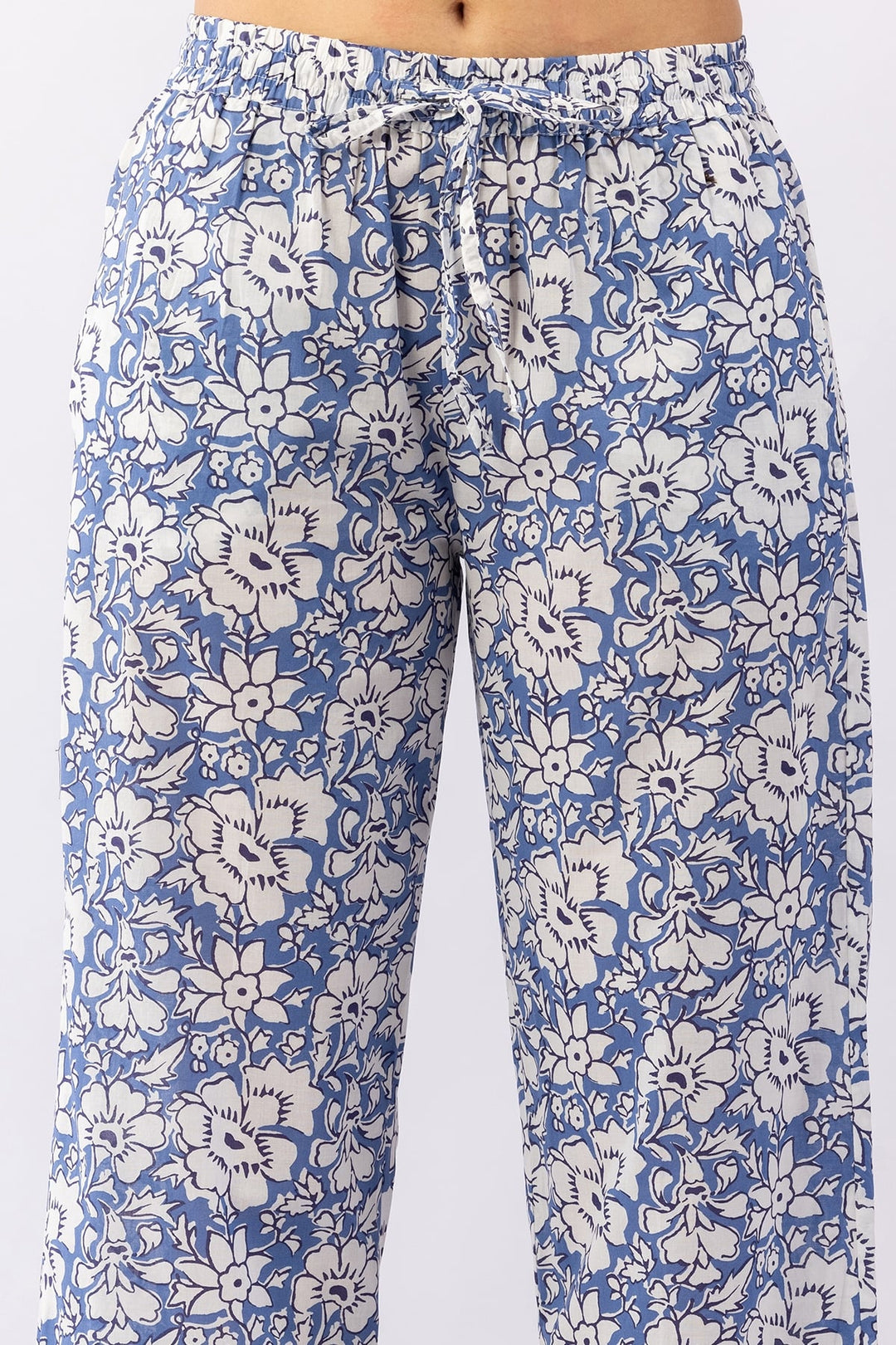 Printed Navy Blue Cotton Palazzo