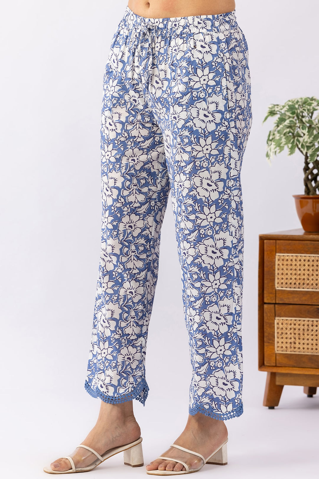 Printed Navy Blue Cotton Palazzo