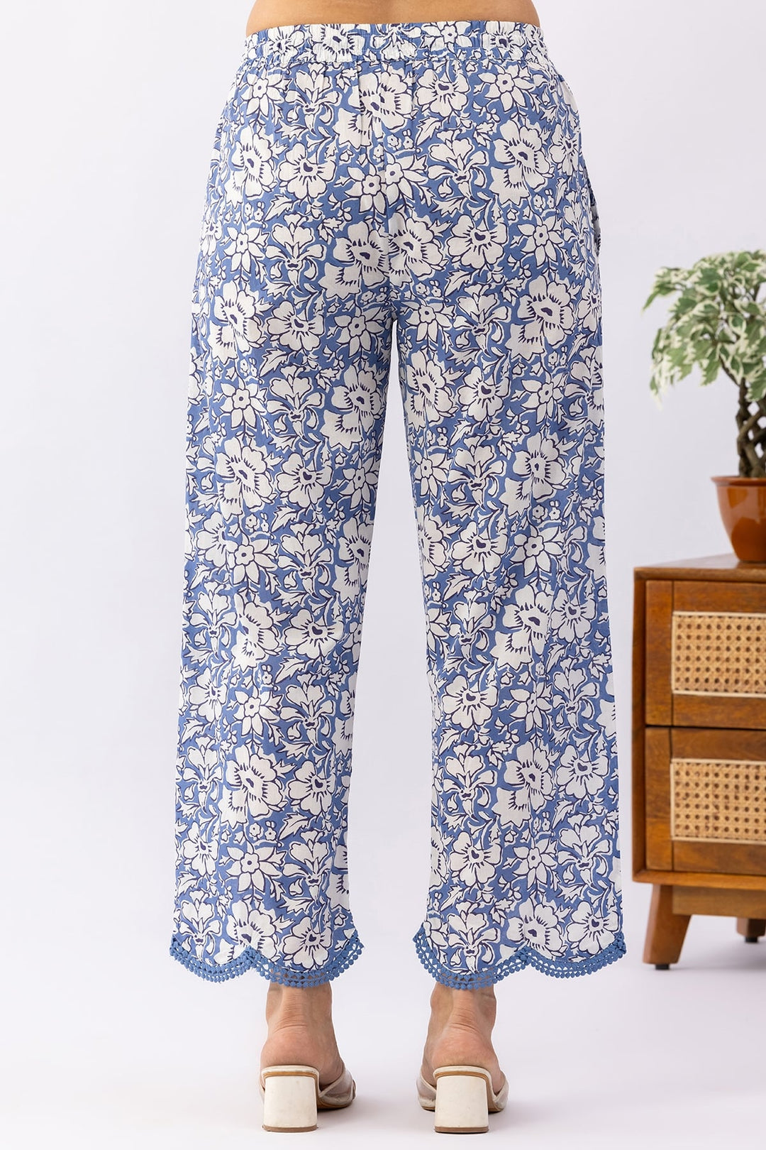 Printed Navy Blue Cotton Palazzo
