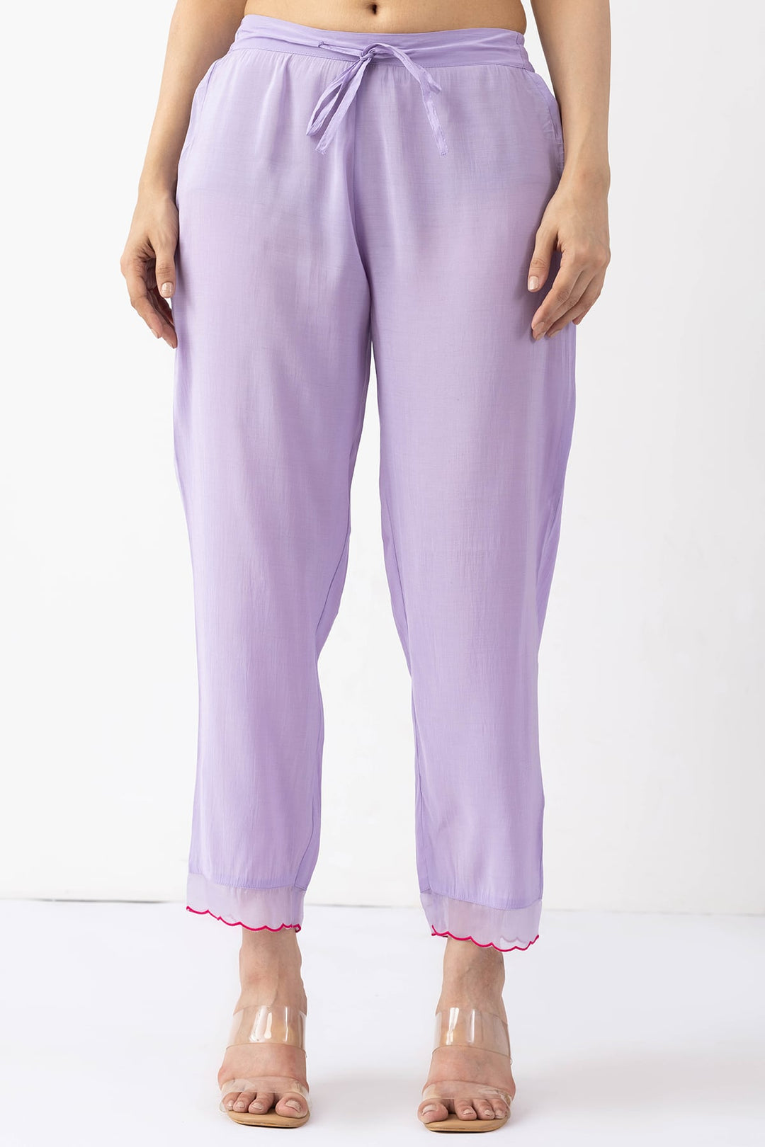 lavender embroidered chanderi viscose palazzo