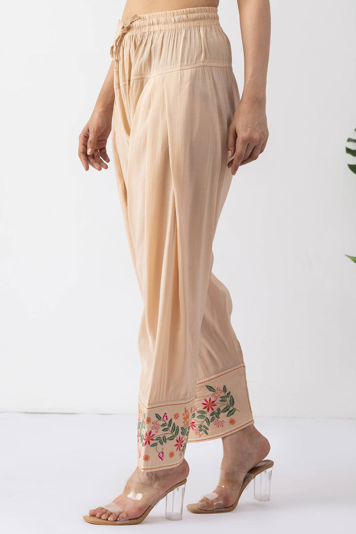 beige salwar for women embroidered chanderi viscose regular fit ethnic wear