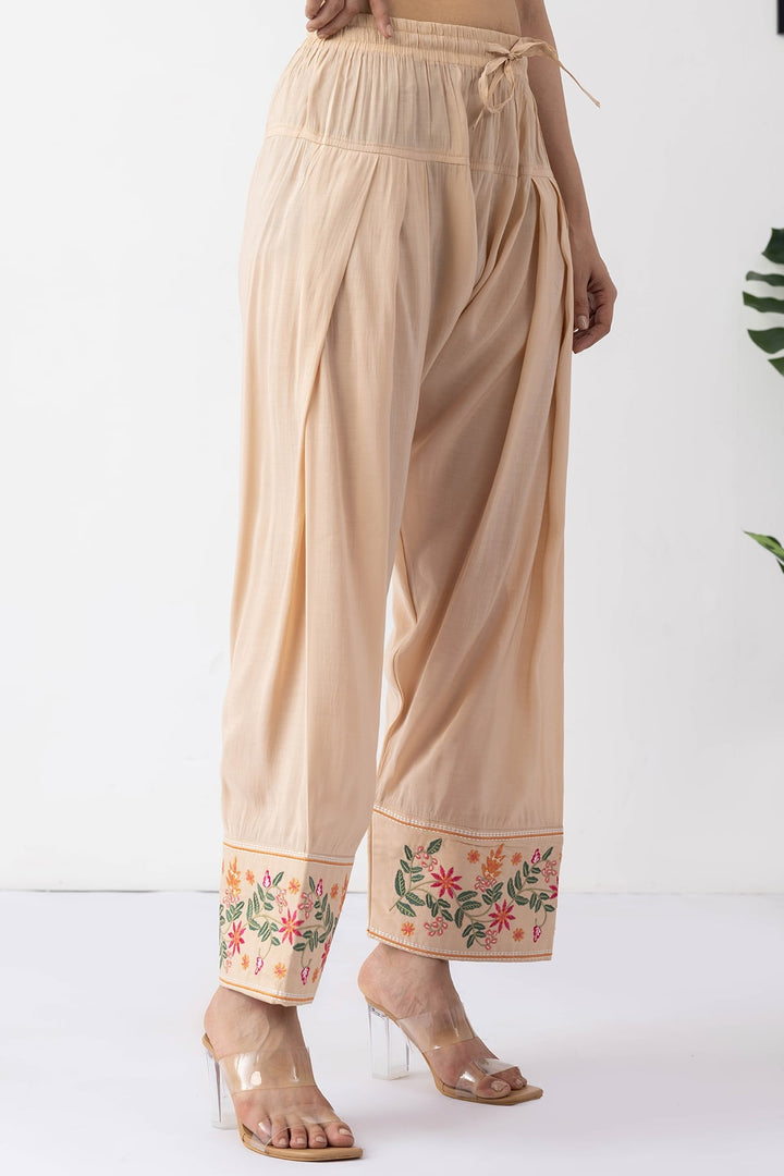 beige salwar for women embroidered chanderi viscose regular fit ethnic wear