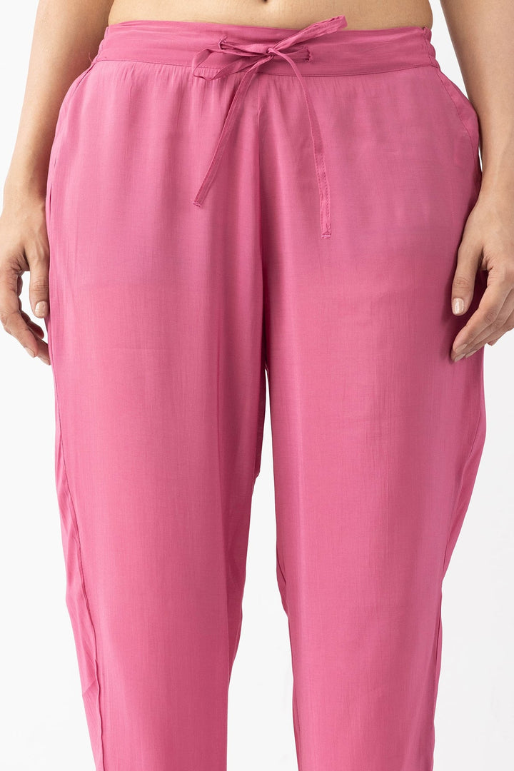 onion pink pants for women embroidered Chanderi viscose regular fit