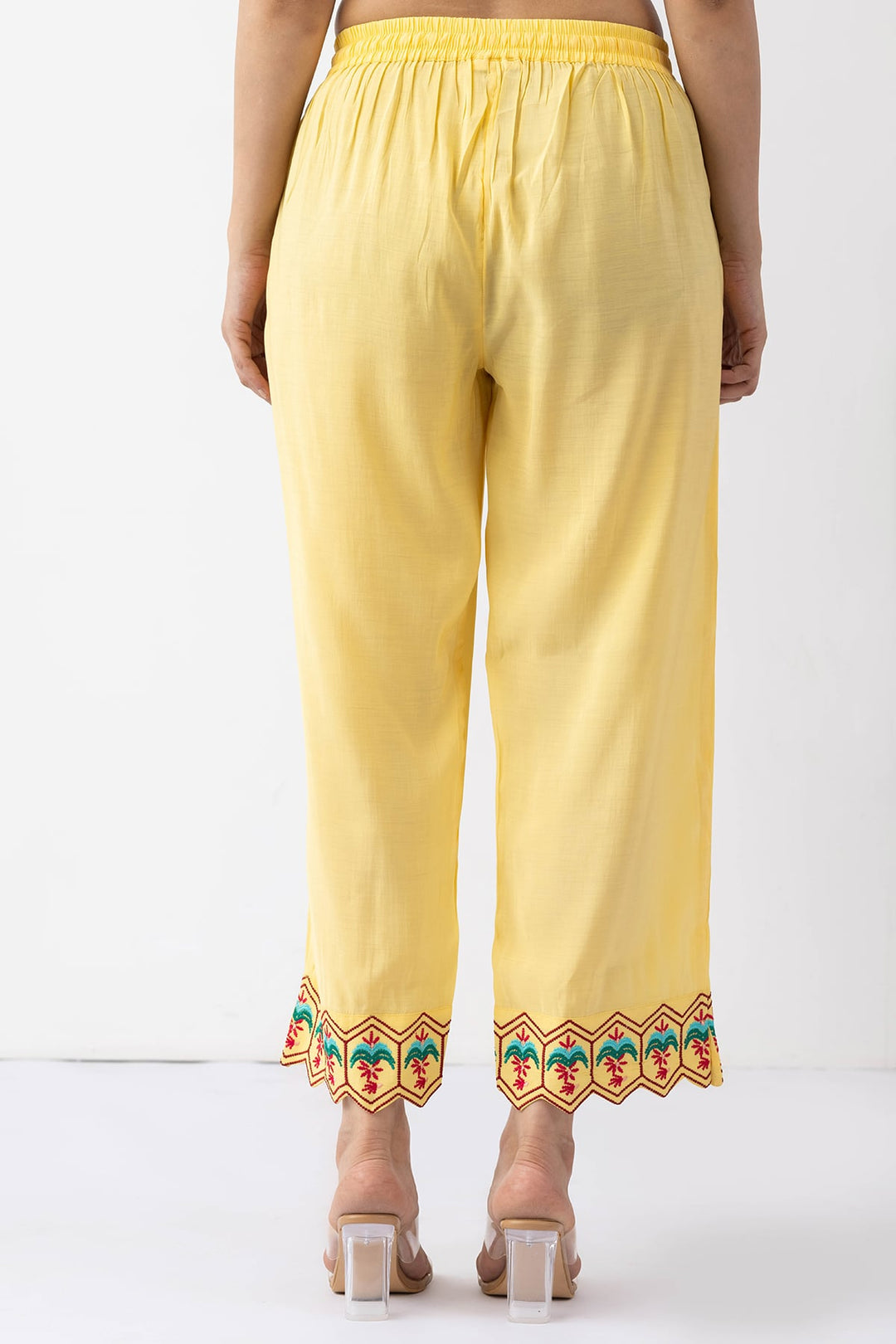 yellow chanderi viscose palazzo pant