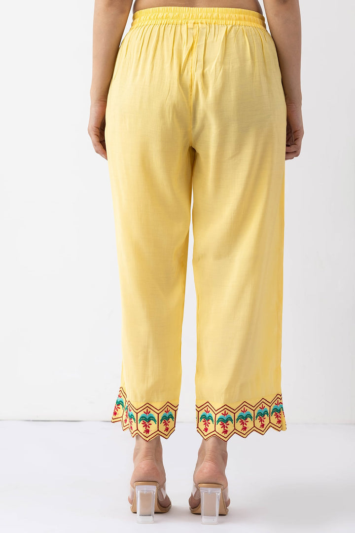 yellow chanderi viscose palazzo pant
