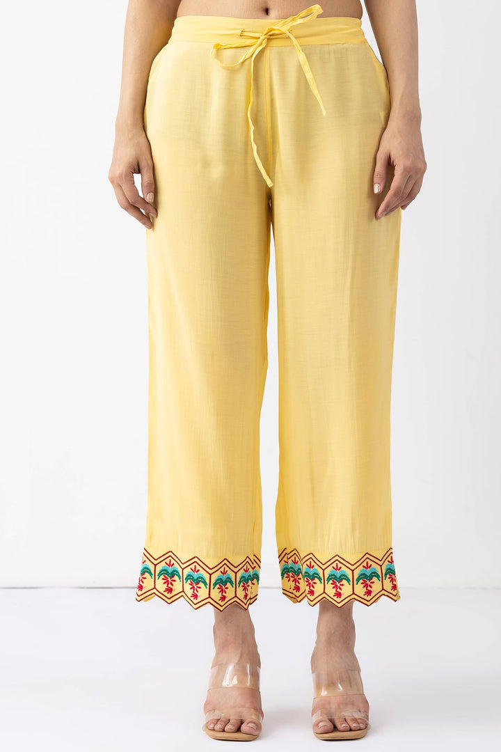 yellow chanderi viscose palazzo pant
