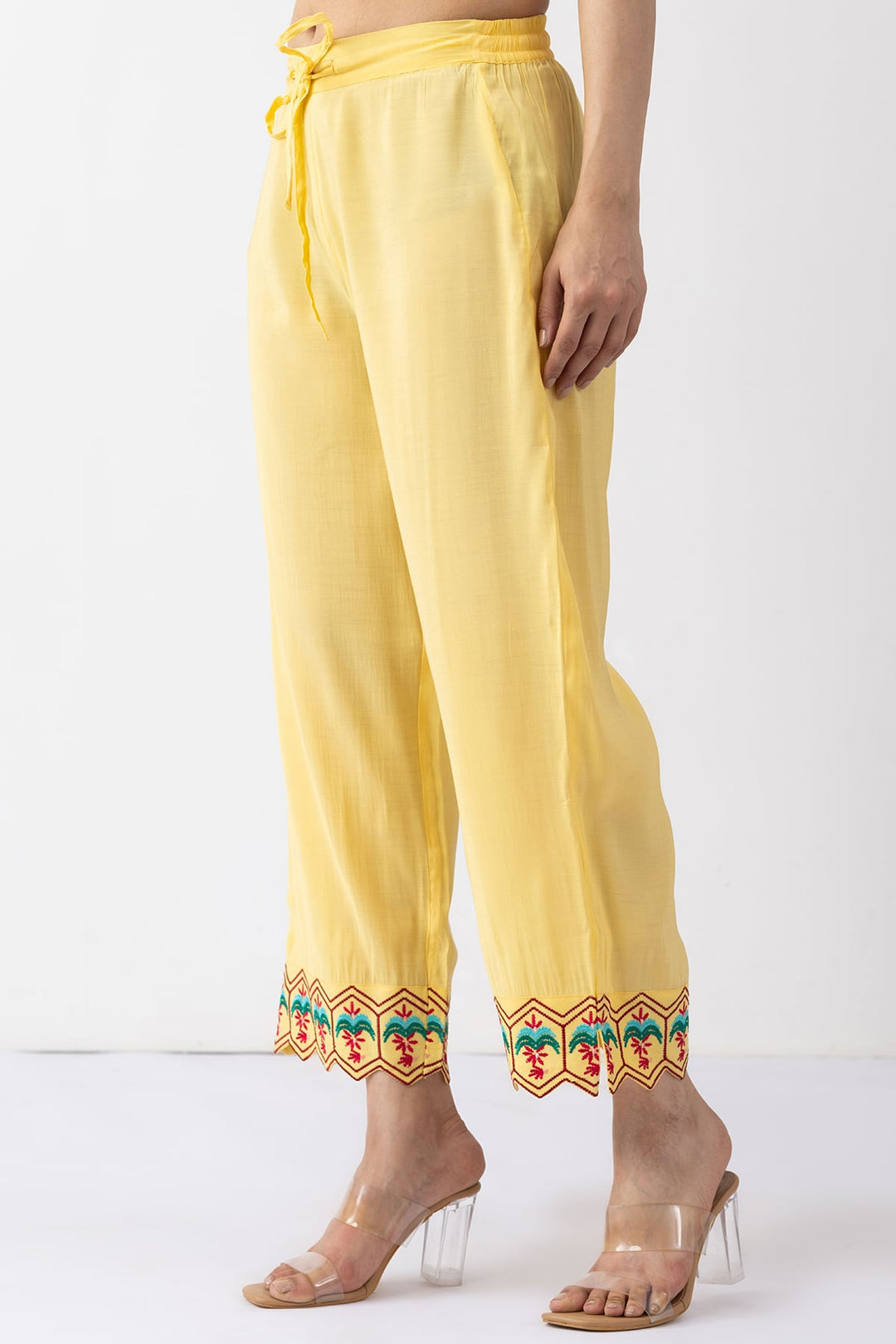yellow chanderi viscose palazzo pant