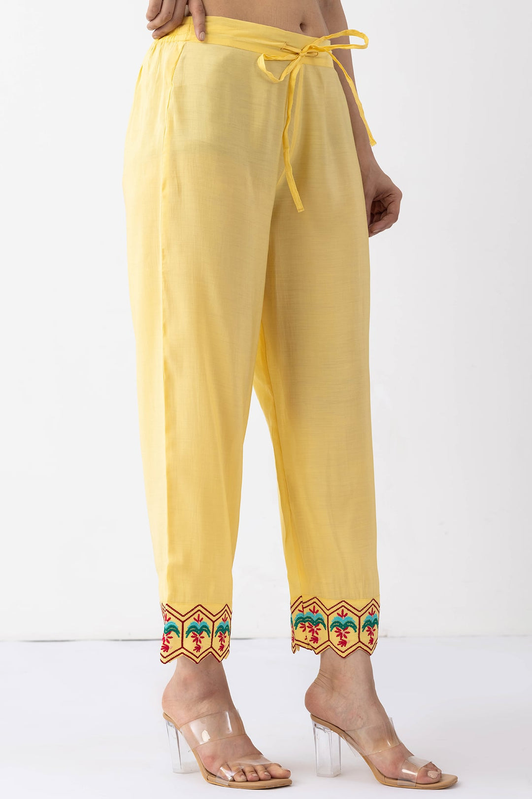 yellow chanderi viscose palazzo pant