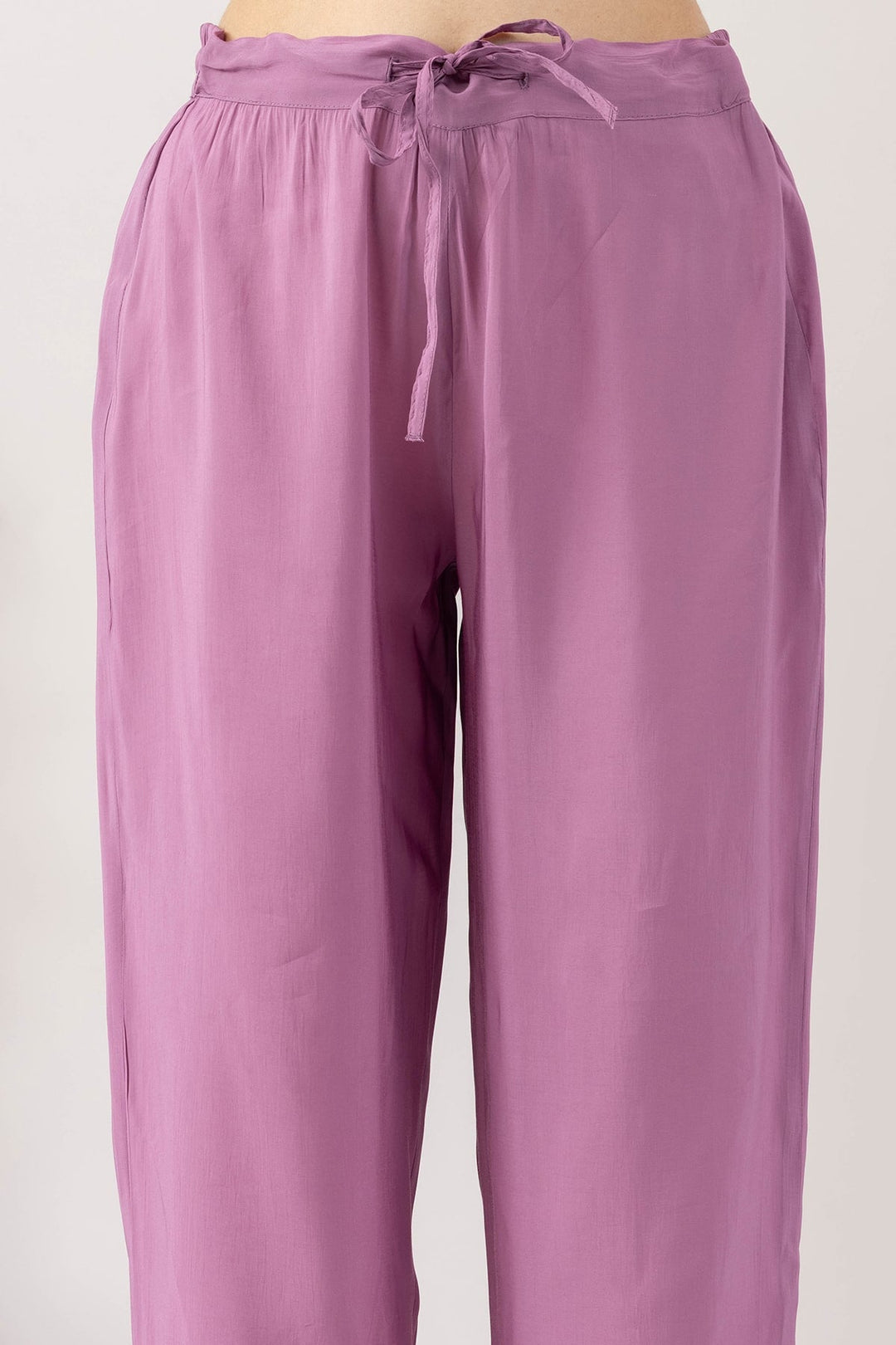 purple pants for women embroidered Chanderi viscose regular fit