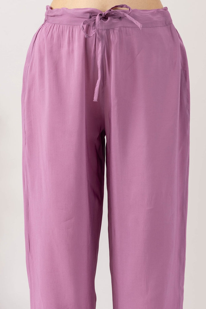 purple pants for women embroidered Chanderi viscose regular fit