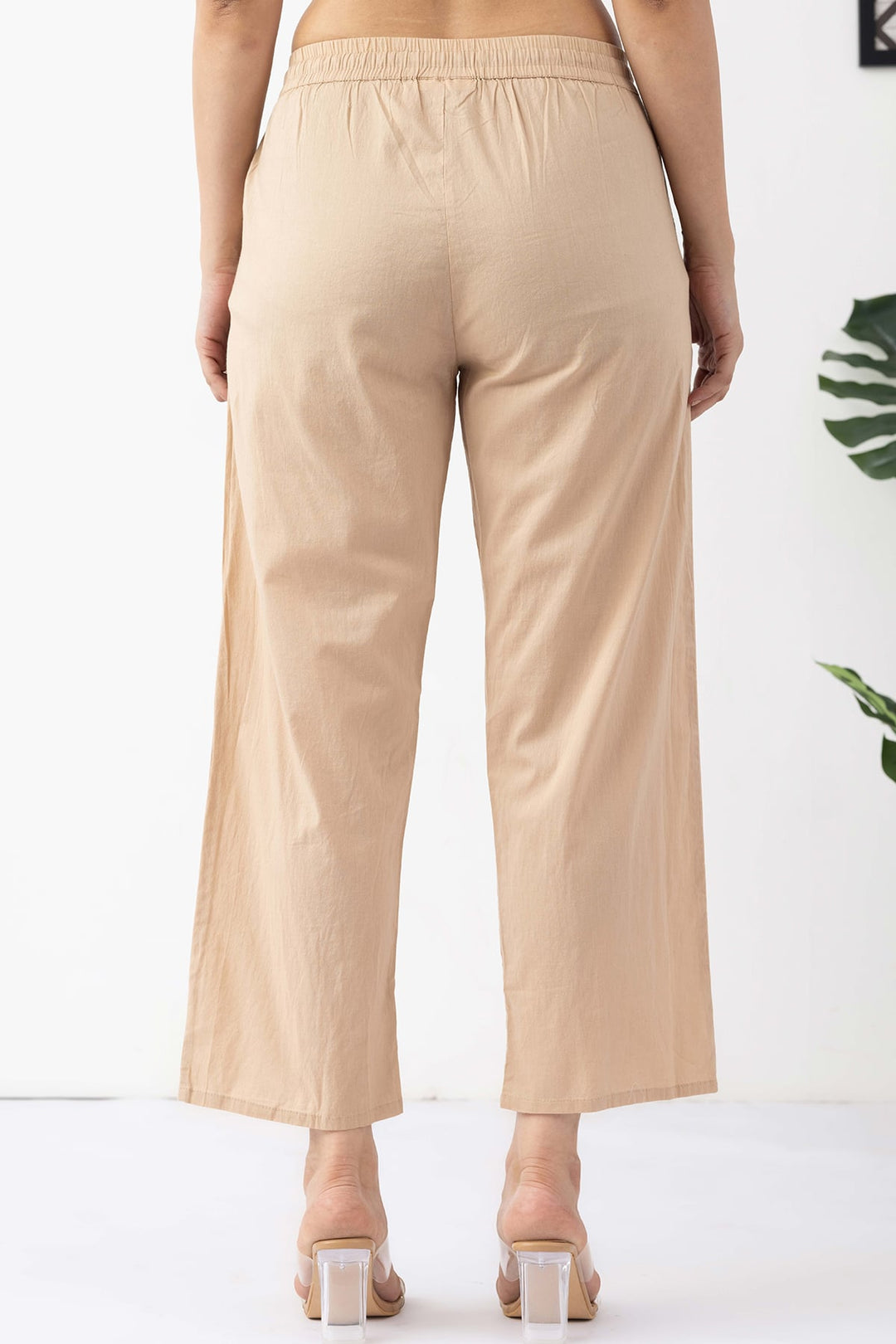 beige emboidered palazzo for women with regular fit