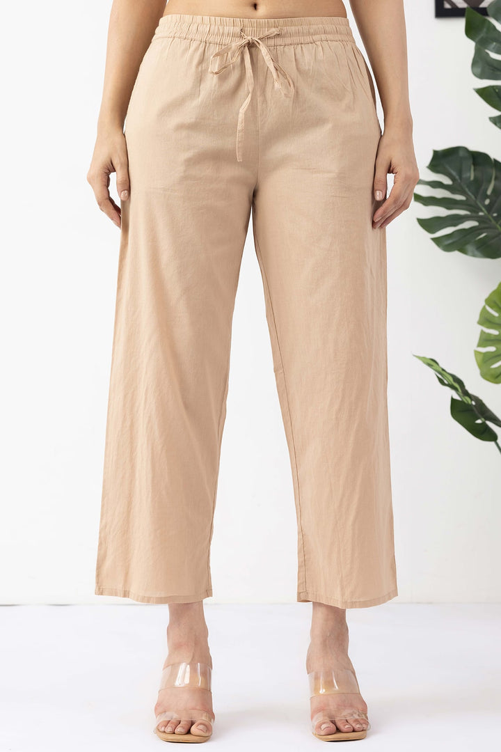 beige emboidered palazzo for women with regular fit
