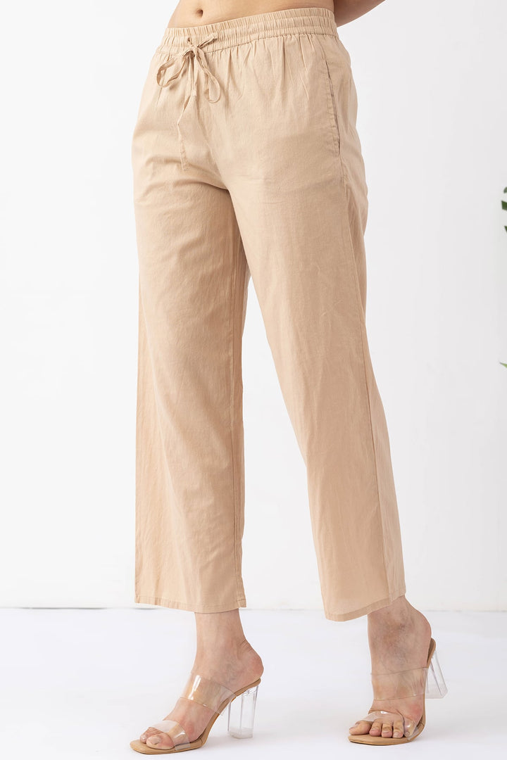 beige emboidered palazzo for women with regular fit
