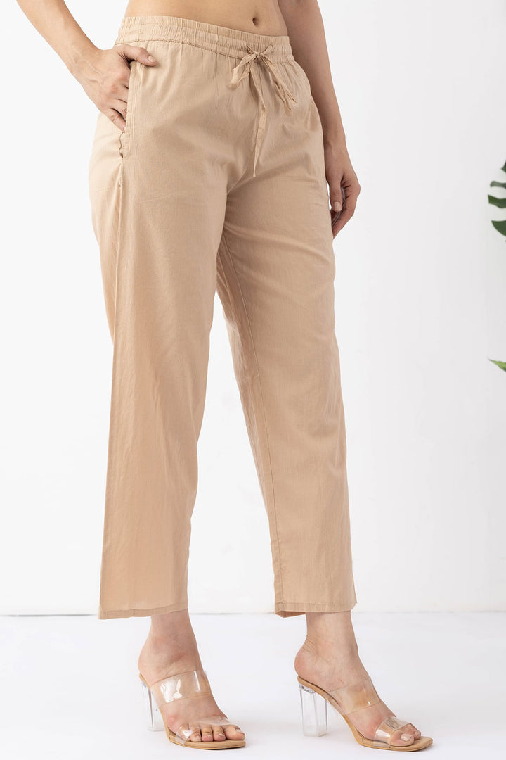 beige emboidered palazzo for women with regular fit