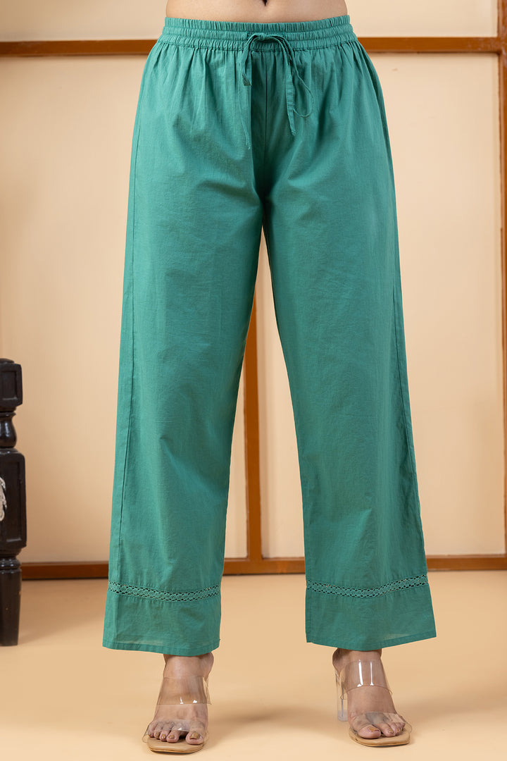 Green cotton pant for women with regular fit – front view