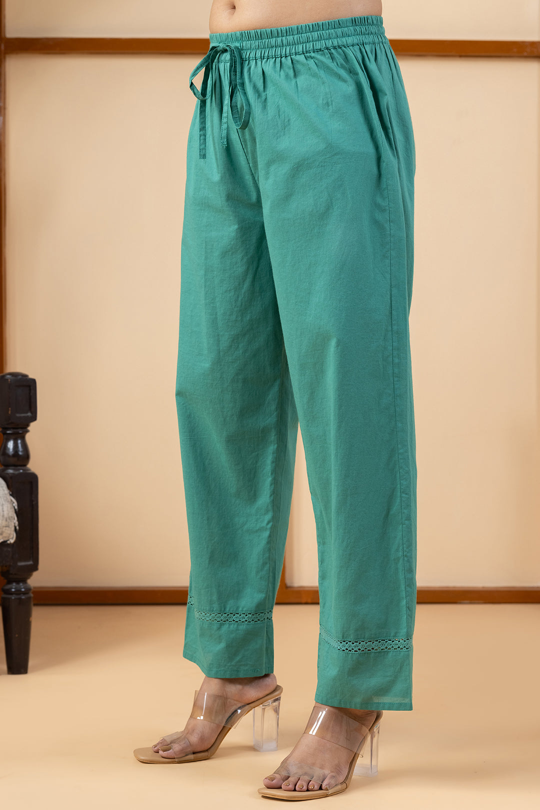 Side view of green cotton women&