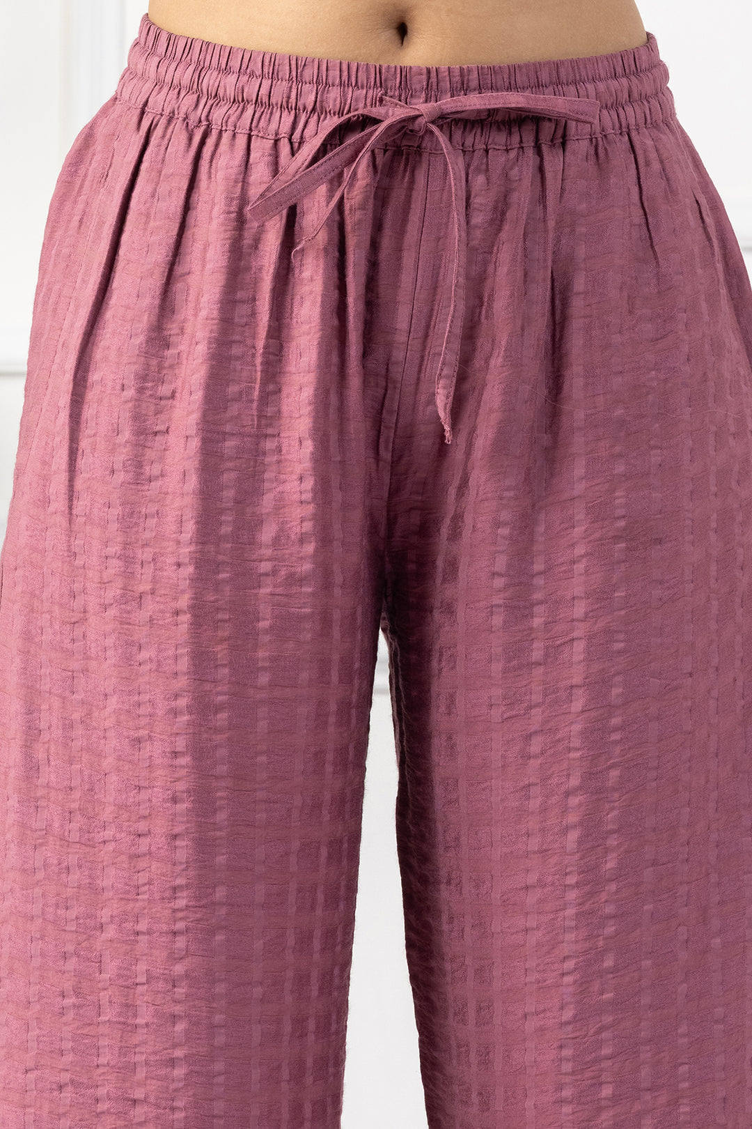 Onion Pink Viscose Dobby V Neck Kurta Set