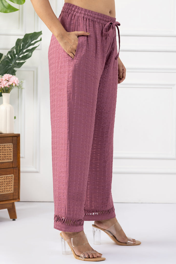 Onion Pink Viscose Dobby V Neck Kurta Set