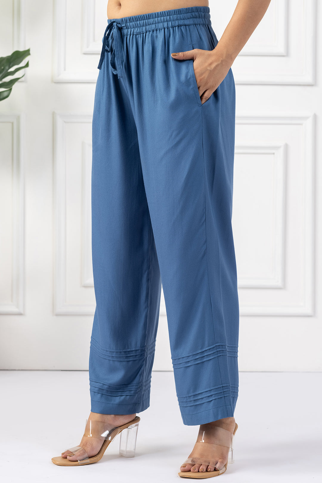 Blue Tencel Pintuck Kurta Set
