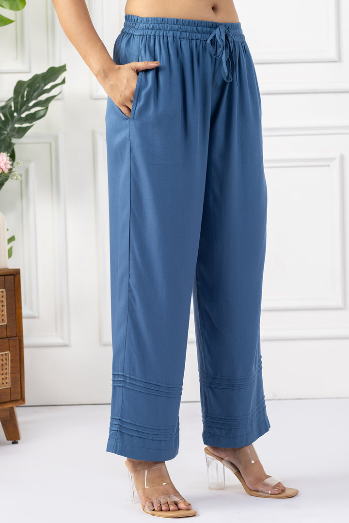 Blue Tencel Pintuck Kurta Set
