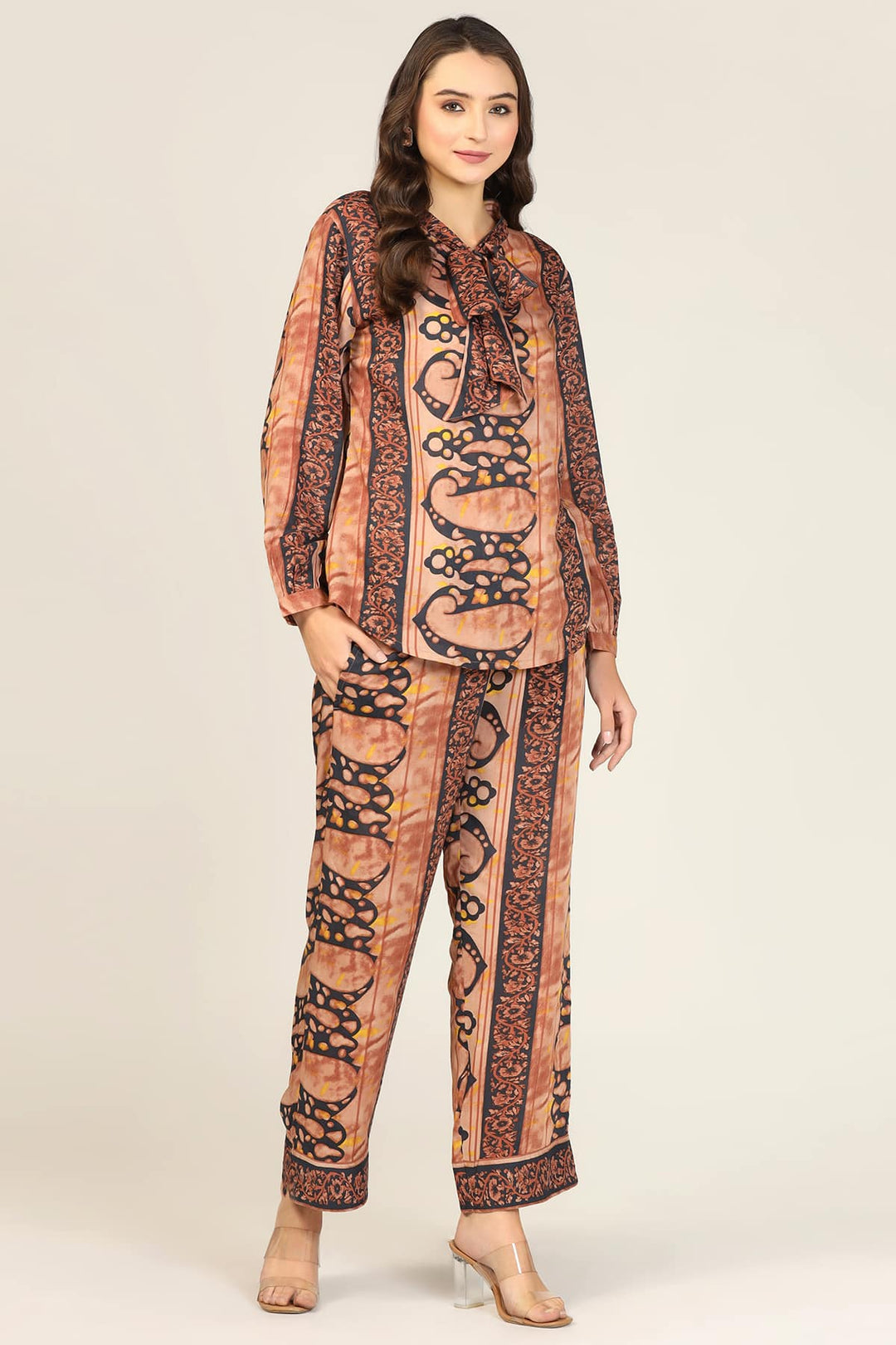 Orange Printed Cotton Co-Ord Pant