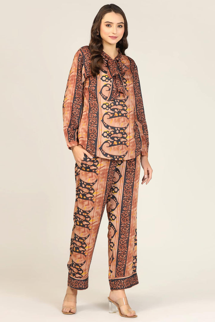 Orange Printed Cotton Co-Ord Pant