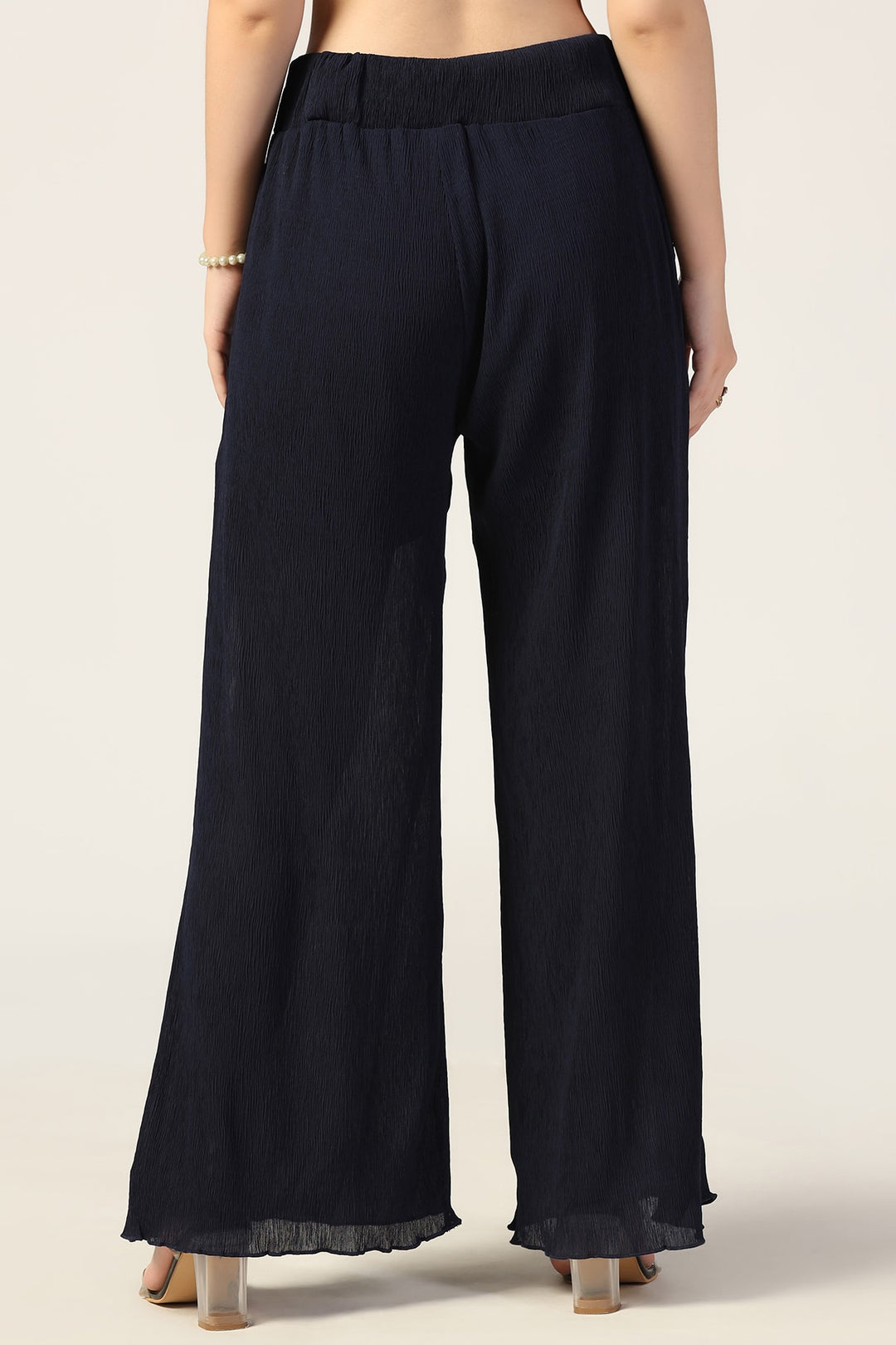 Blue Pleated Georgette Co-Ord Pants