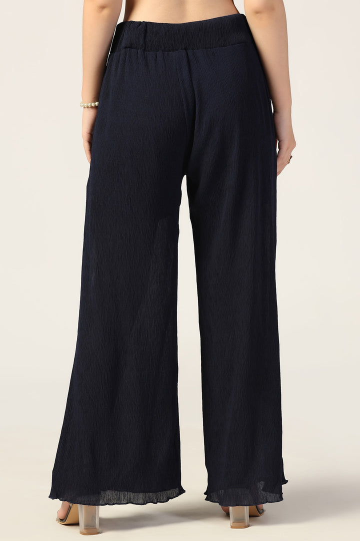 Blue Pleated Georgette Co-Ord Pants