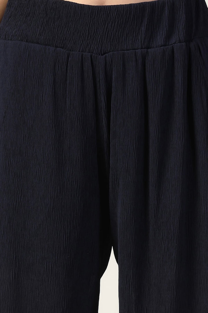 Blue Pleated Georgette Co-Ord Pants