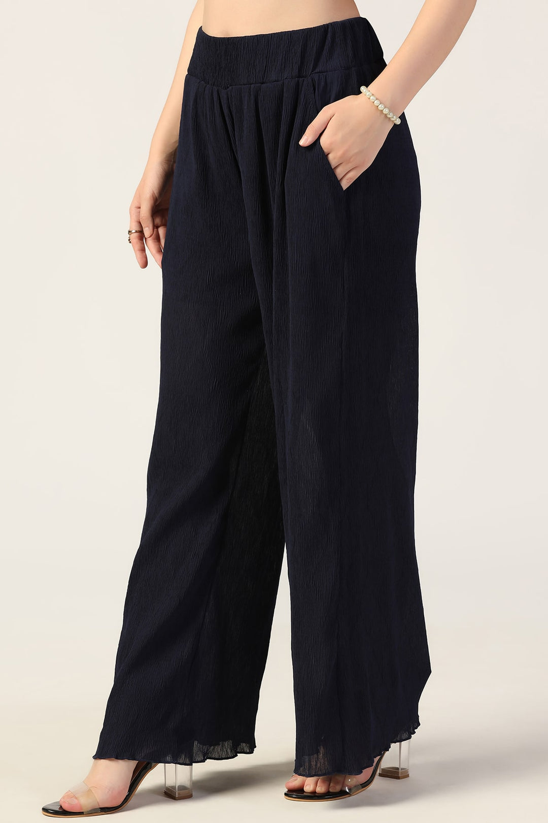 Blue Pleated Georgette Co-Ord Pants