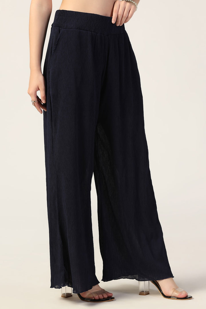 Blue Pleated Georgette Co-Ord Pants