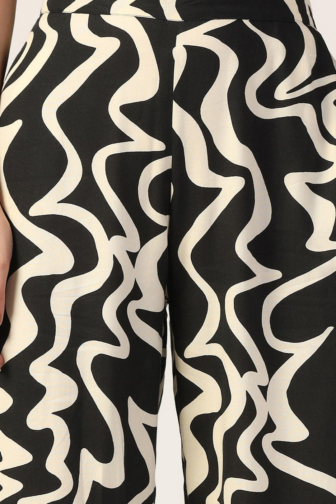 Printed Beige and Black Co Ord Pants