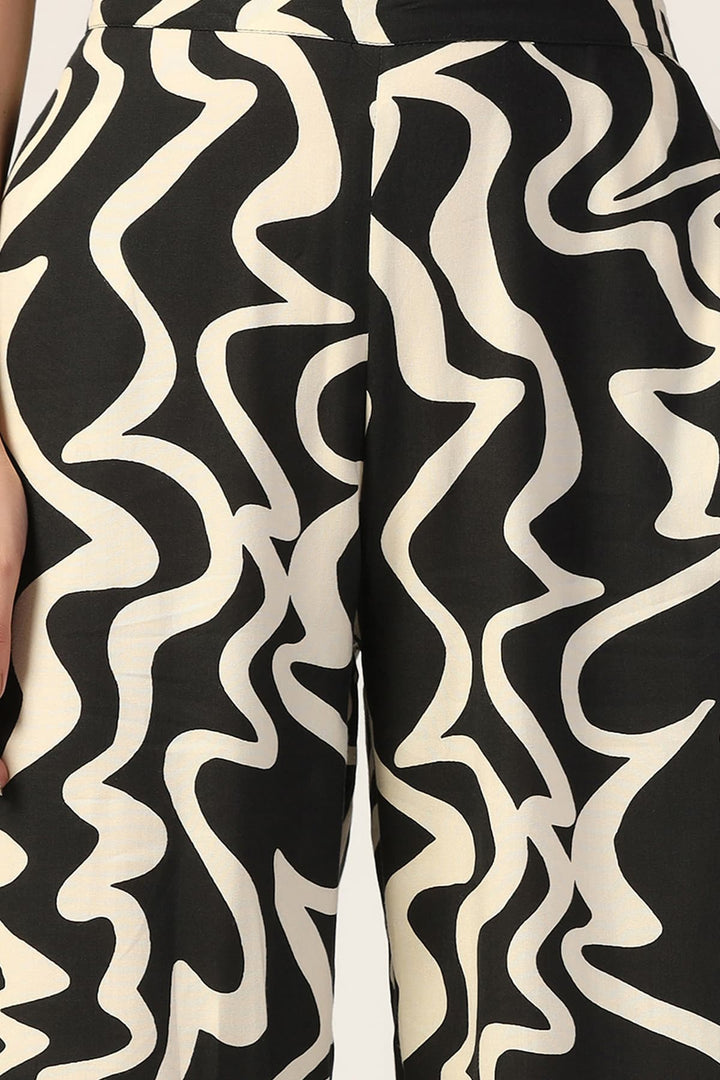 Printed Beige and Black Co Ord Pants