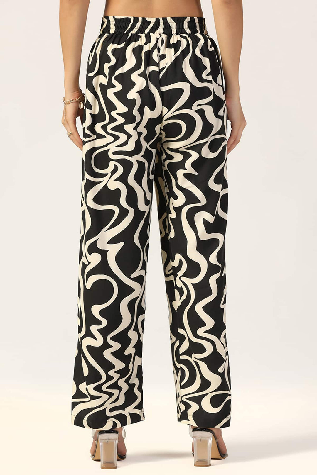 Printed Beige and Black Co Ord Pants