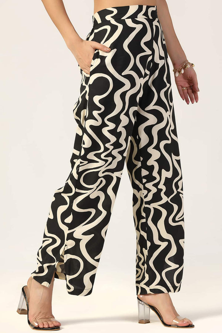 Printed Beige and Black Co Ord Pants