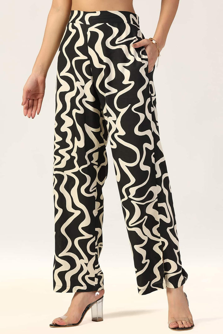 Printed Beige and Black Co Ord Pants