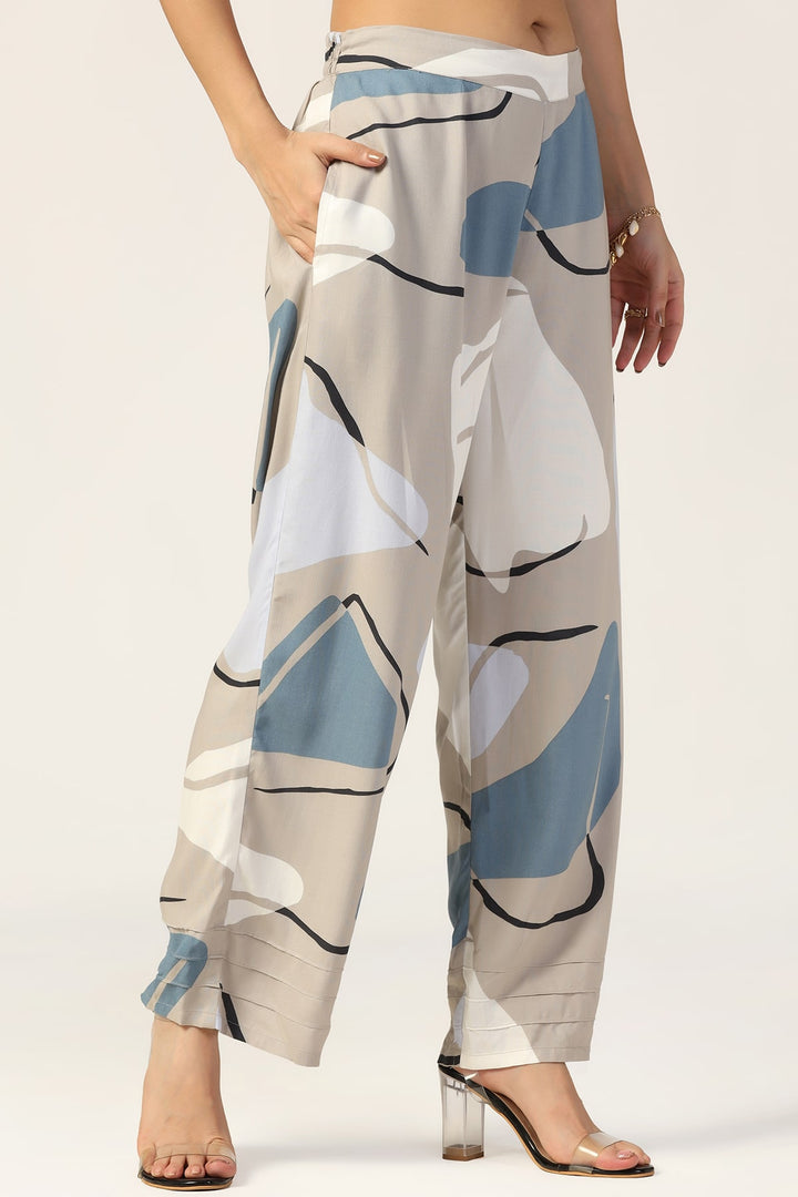 Grey Printed Rayon Co-ord Pants